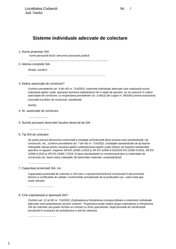 Formular Sisteme individuale adecvate de colectare