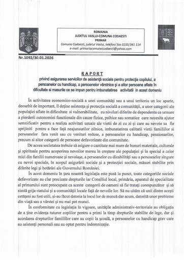Raport de activitate servicii sociale Codăești