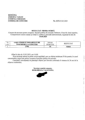 Rezultat proba scrisa