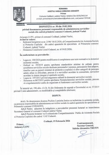 DISPOZITIE  DESEMNARE PERSOANA RESPONSABILA