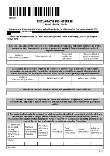 Sprinceană Mitică Declaratie interese 2023